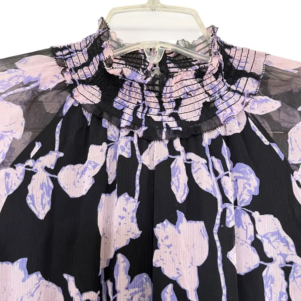 Diane Von Furstenberg Athena Black Purple Floral Printed Silk Midi Dress Size XS